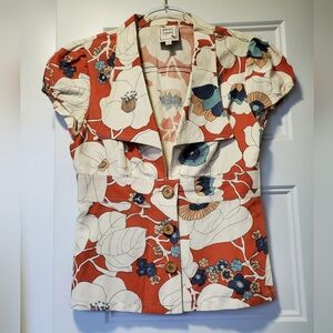 EUC Nanette Lepore Short Sleeve Blazer Sz 6 Silk Linen Spring Summer